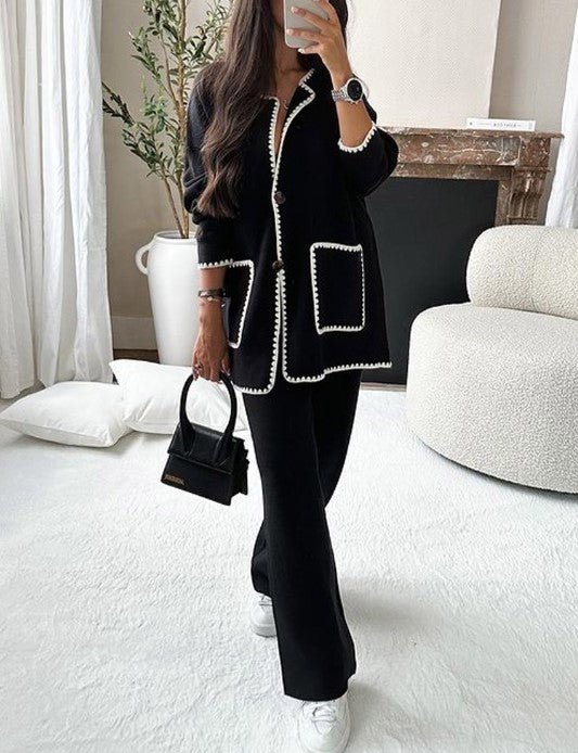 Ava™ I Tweedelige jas met randversiering en casual broek