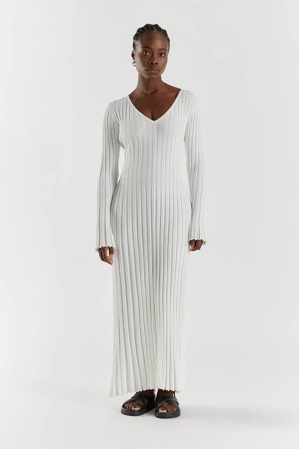 Effie™ - Gebreide Midi Jurk met V-Hals Mouwen
