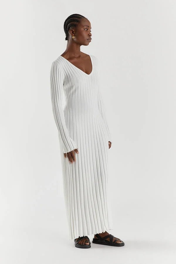 Effie™ - Gebreide Midi Jurk met V-Hals Mouwen