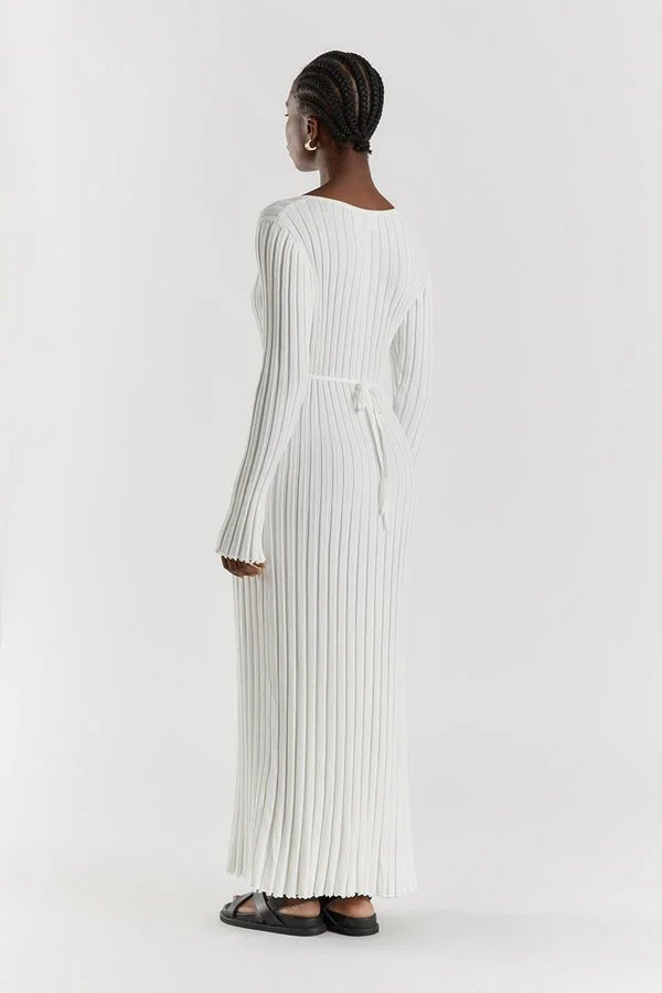 Effie™ - Gebreide Midi Jurk met V-Hals Mouwen