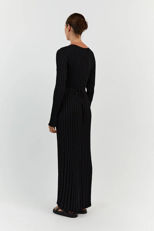Effie™ - Gebreide Midi Jurk met V-Hals Mouwen