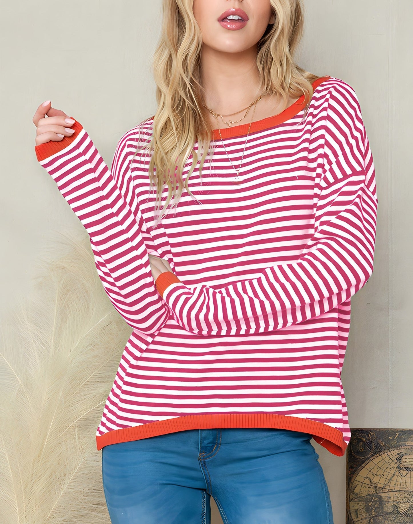 Jolie - Gestreepte Drop-Shoulder Trui