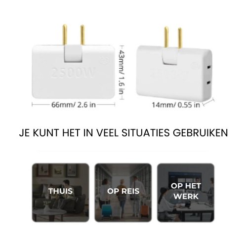 SmartSocket™ I Draaibare 3-wegs platte wandcontactdoos