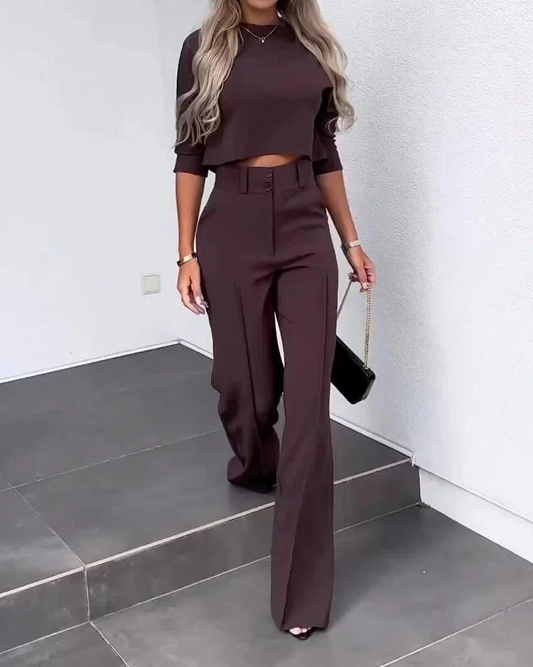 Tessa™ I Effen gekleurde top & broek met hoge taille