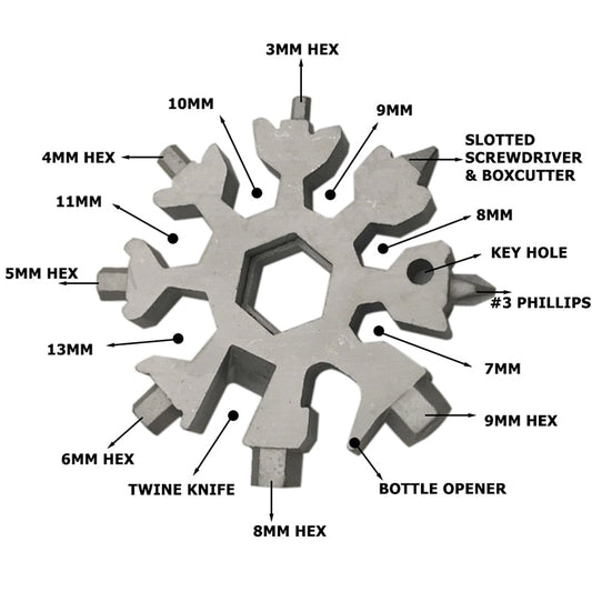 Snowflake™ I MultiTool 18-in-1 Roestvrij Staal Draagbaar voor Buitenavontuur